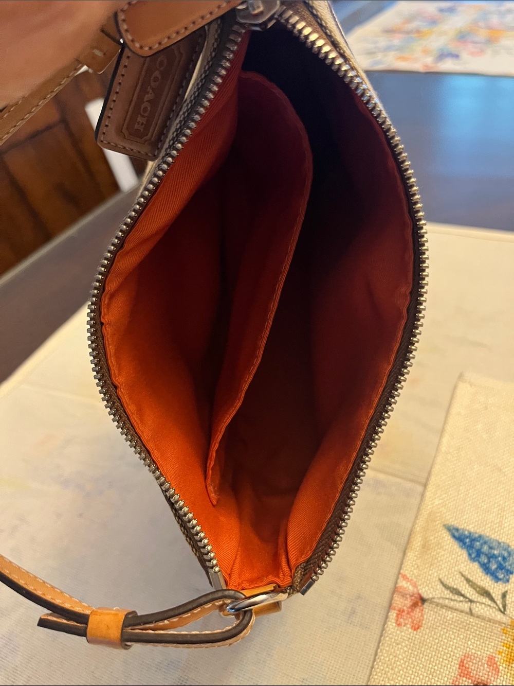 Coach Brown Signature Canvas Mini Pouch with Tan Leather Trim - Picture 5 of 7
